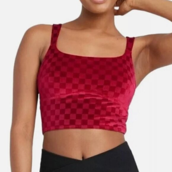 Colsie Women's Size Large SUPER SOFT Red Checkered Velvet Tank Crop Top - Picture 1 of 6